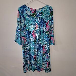 Lilly Pulitzer Tropical Blue and Pink Long Sleeve Dress